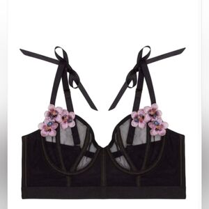 NWT Regalia Colette Flower Applique Longline Mesh Bra Sz.36C
